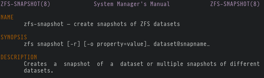 zfs snapshots man page excerpt